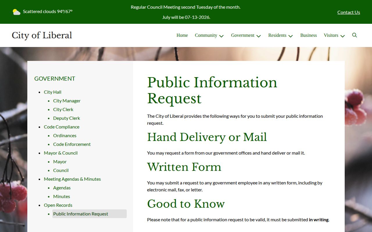 Barton County Liberal written public-information request record route